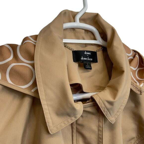 DENNIS by Dennis Basso Tan Jacket L Full Zip Rain Coat Detachable Hood Lined - Picture 6 of 13